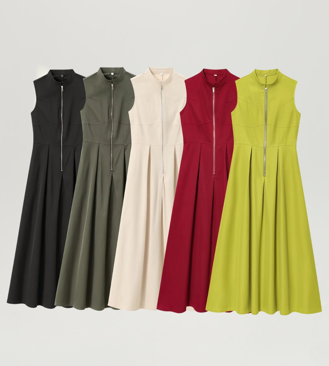 Vestido Longo Alfaiataria Premium Gola Alta com Zíper Frontal