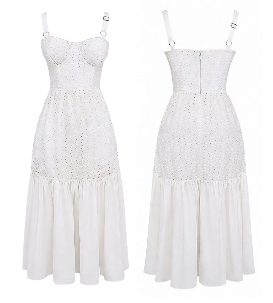 Vestido Feminino Midi Renda Alça Larga Branco - Saybeleze