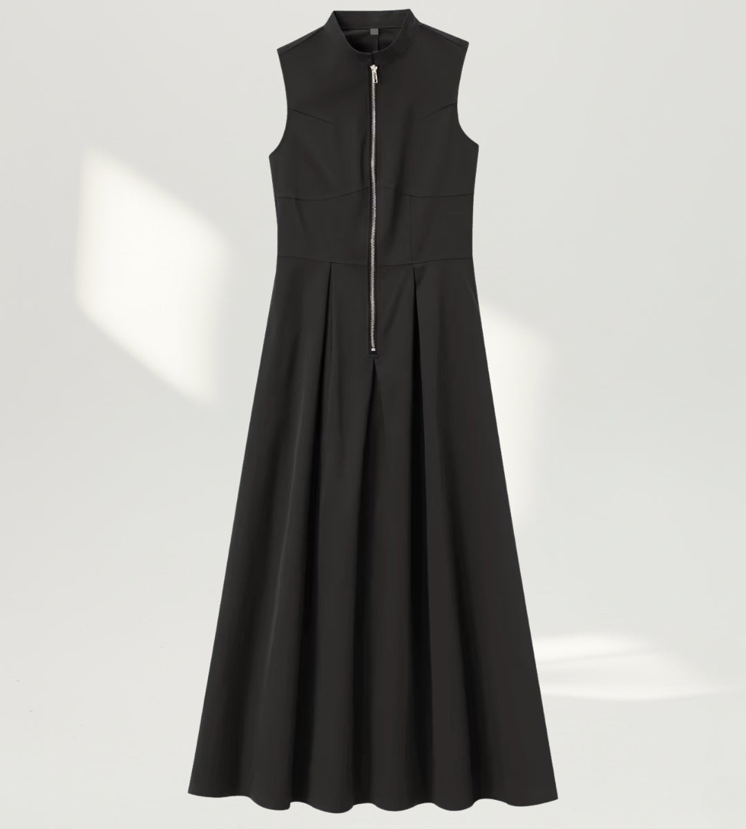 Vestido Longo Alfaiataria Premium Gola Alta com Zíper Frontal