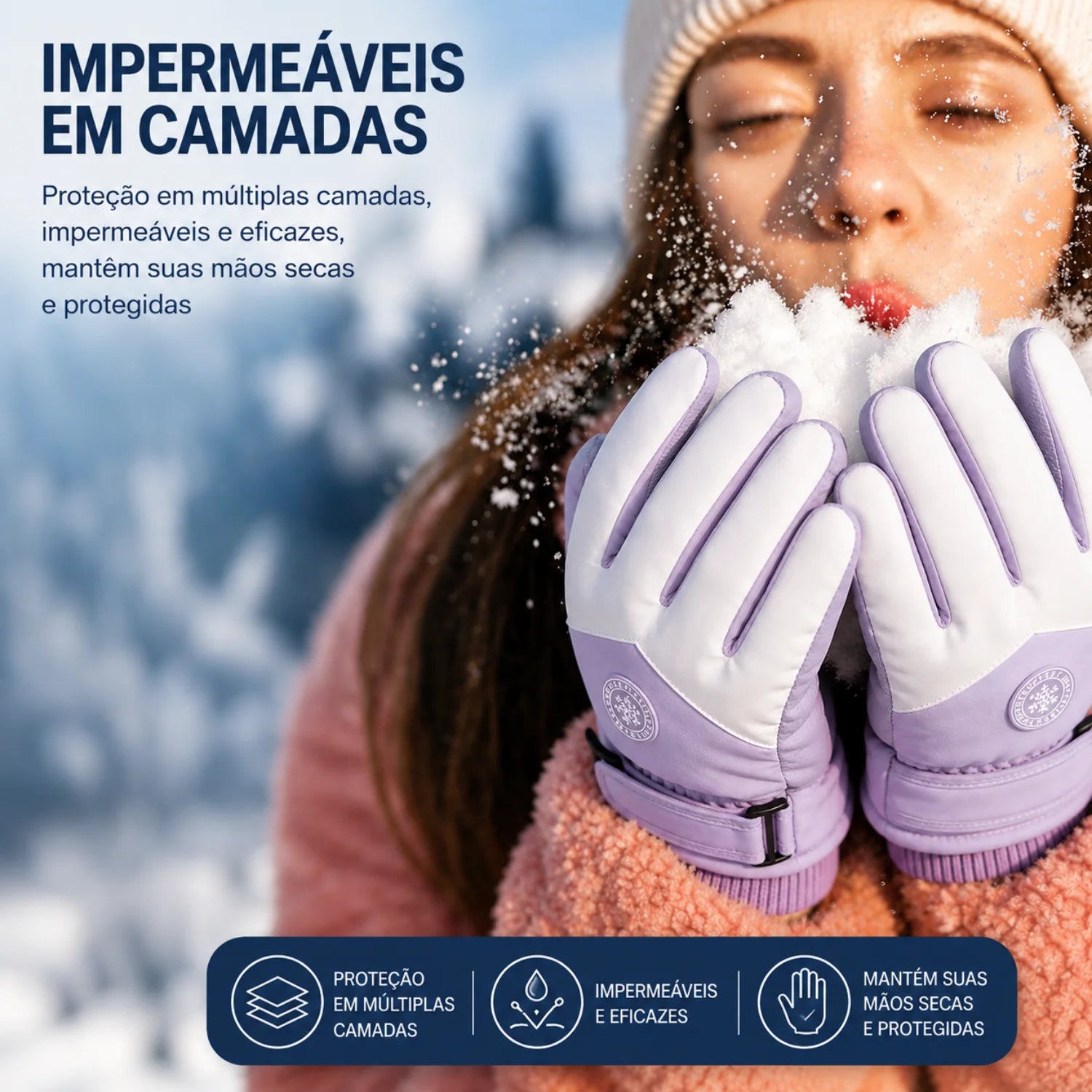 Luva de Frio Feminina Touch Screen Impermeável Lilás
