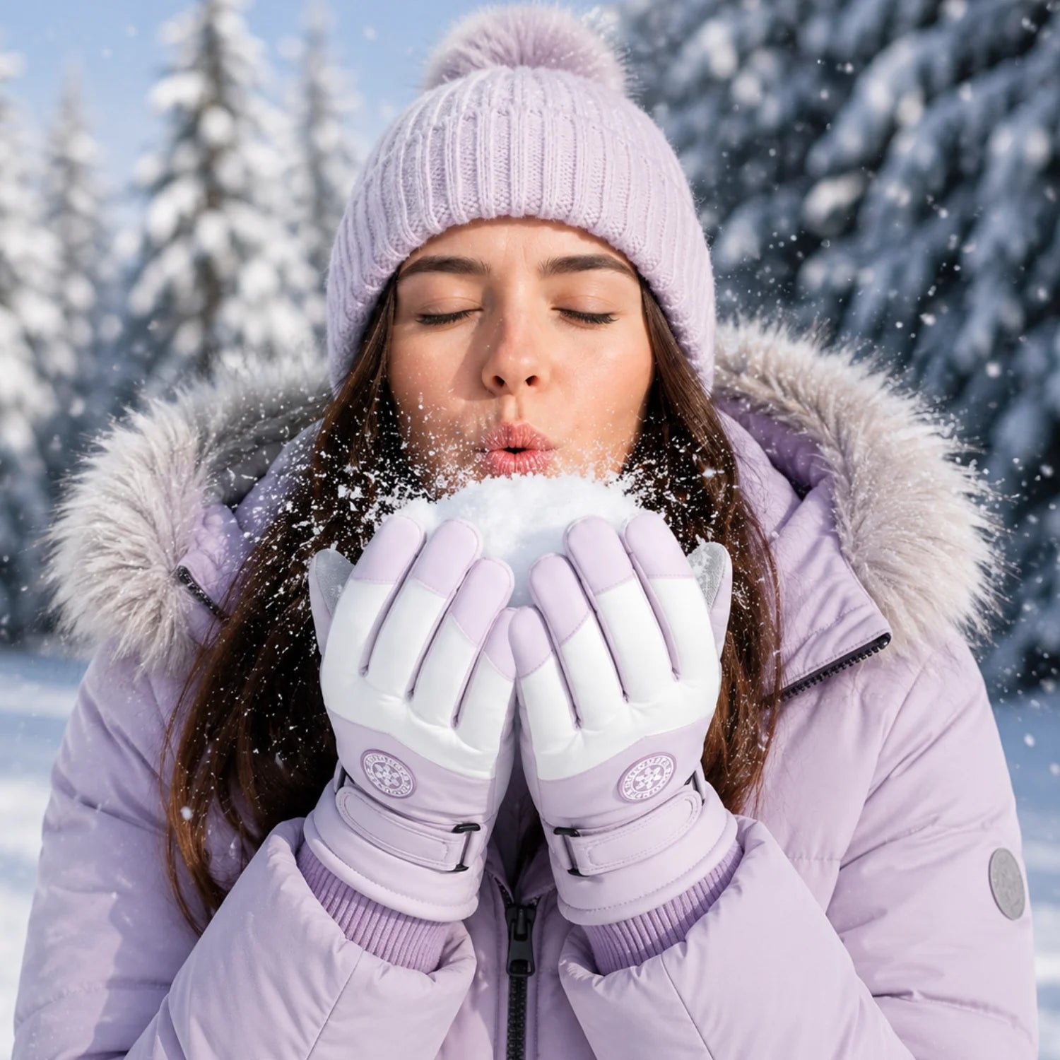 Luva de Frio Feminina Touch Screen Impermeável Lilás