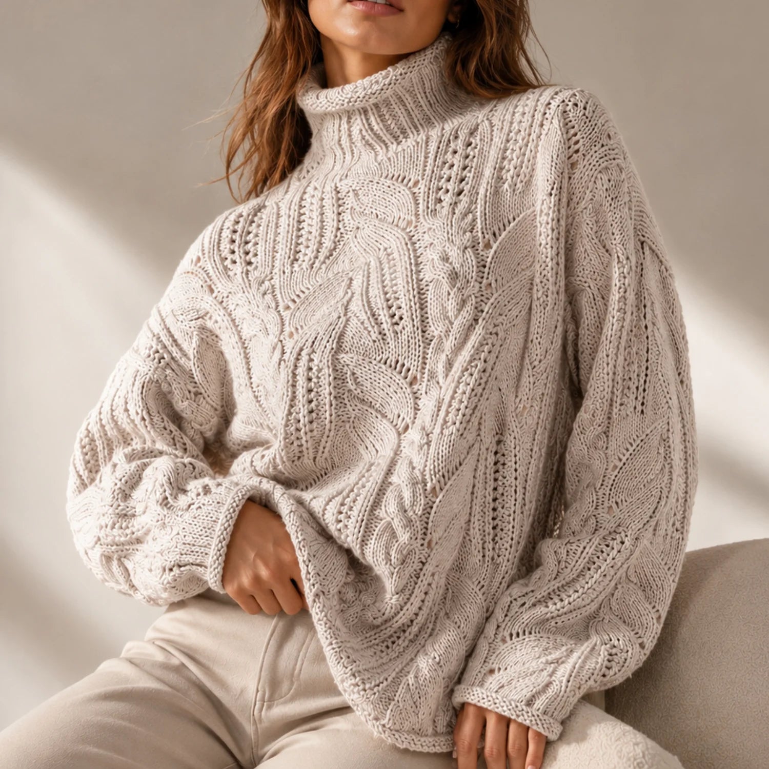 Suéter Feminino de Tricô Gola Alta Celestia Premium Inverno Elegante