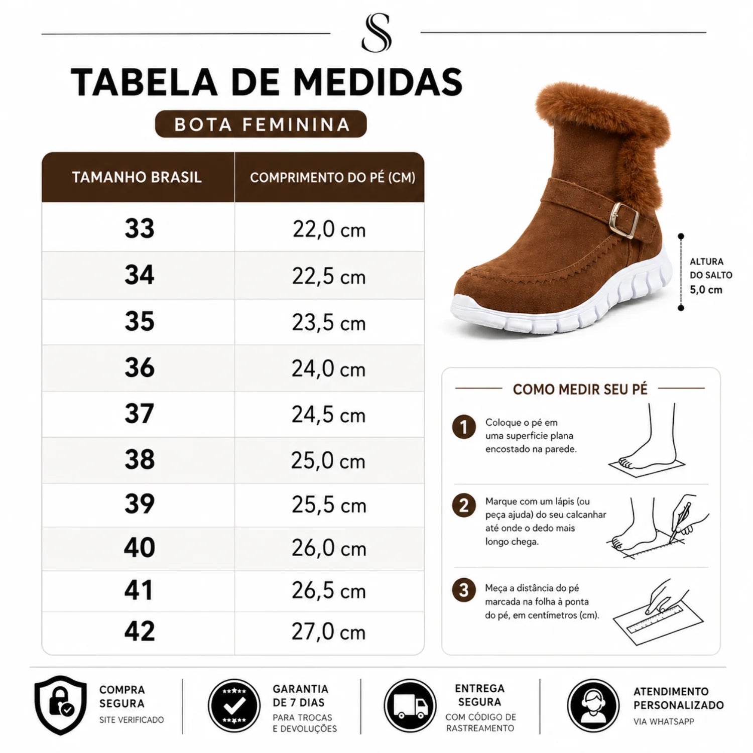 Bota Feminina de Camurça com Pelo e Fivela - Solado Esportivo Antiderrapante