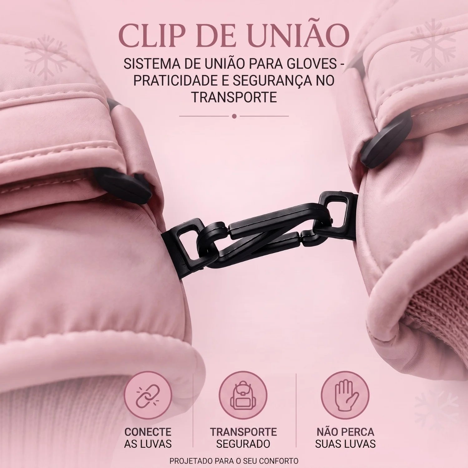 clip de uniao luva Luva de frio feminina touch screen rosa
