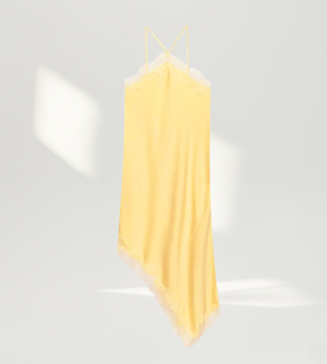 Vestido Midi Cannes acetinado com Renda amarelo brading