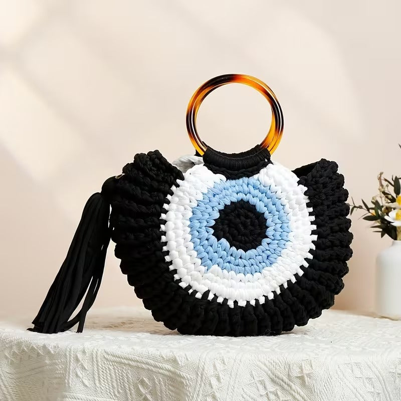 Bolsa Feminina Artesanal em Crochê Olho Grego Luxo Verão