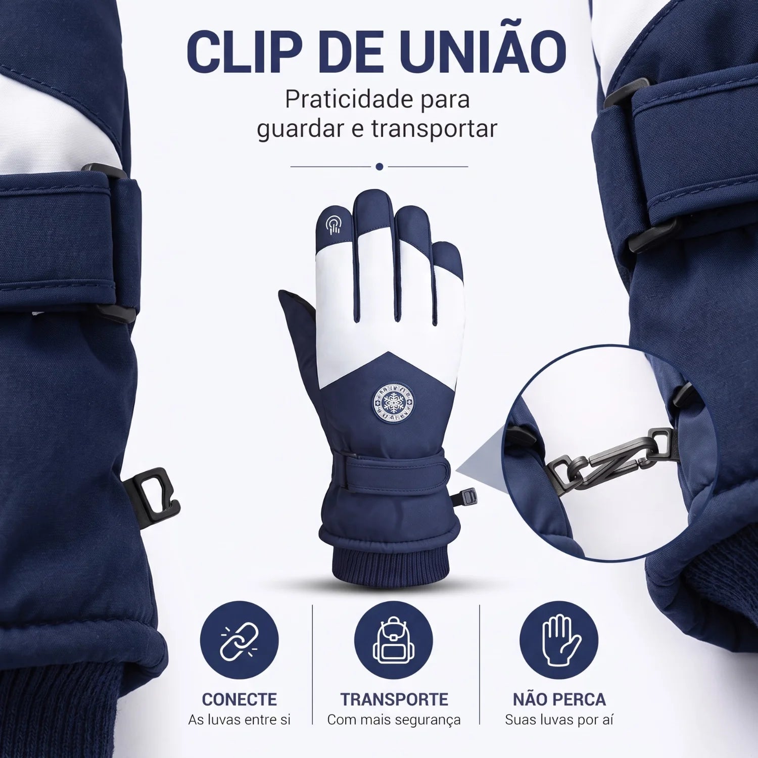 Luva térmica feminina azul marinho impermeável em camadas para frio intenso