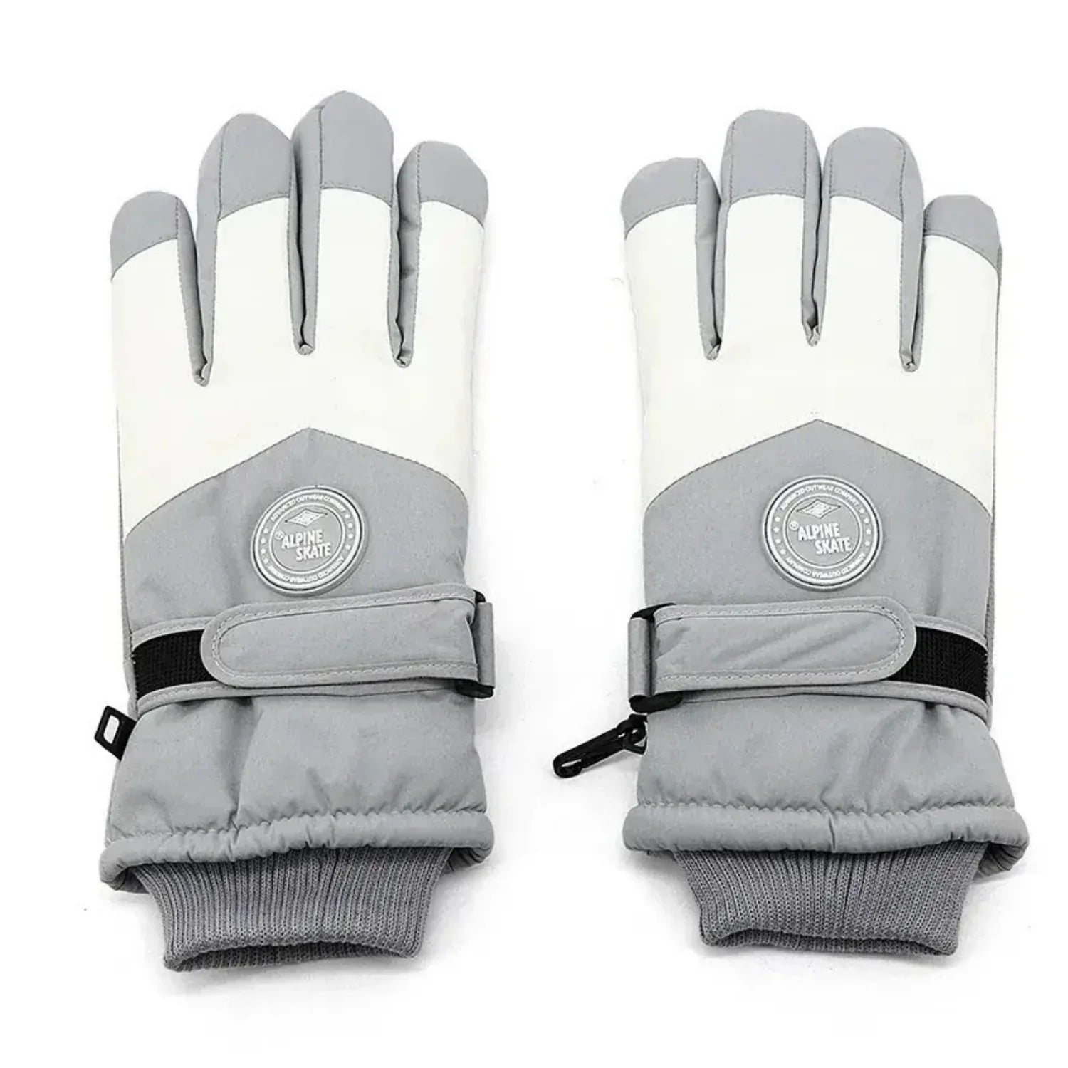 Luva branca e cinza impermeável para viagens e esportes de inverno.