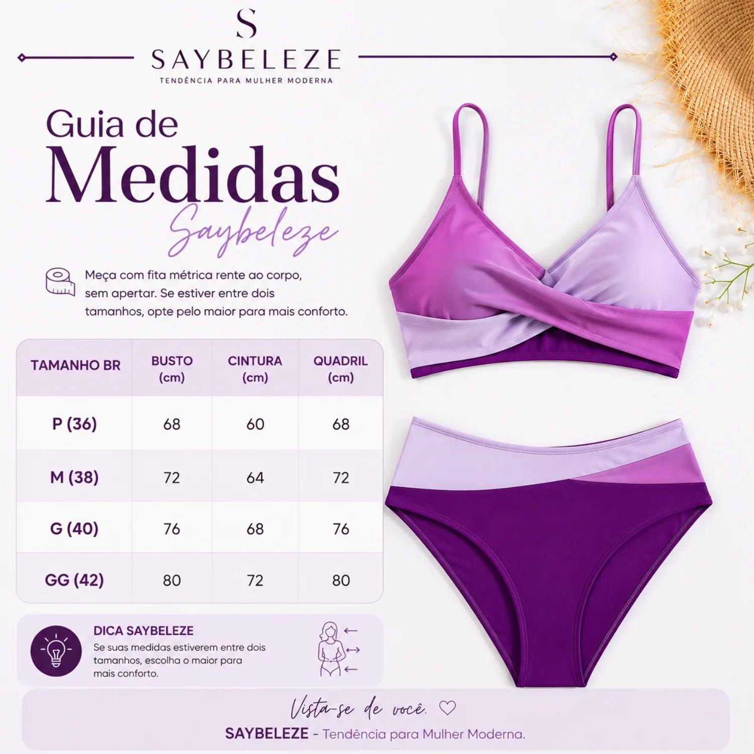 imagem de tabela de medidas block roxo lilas