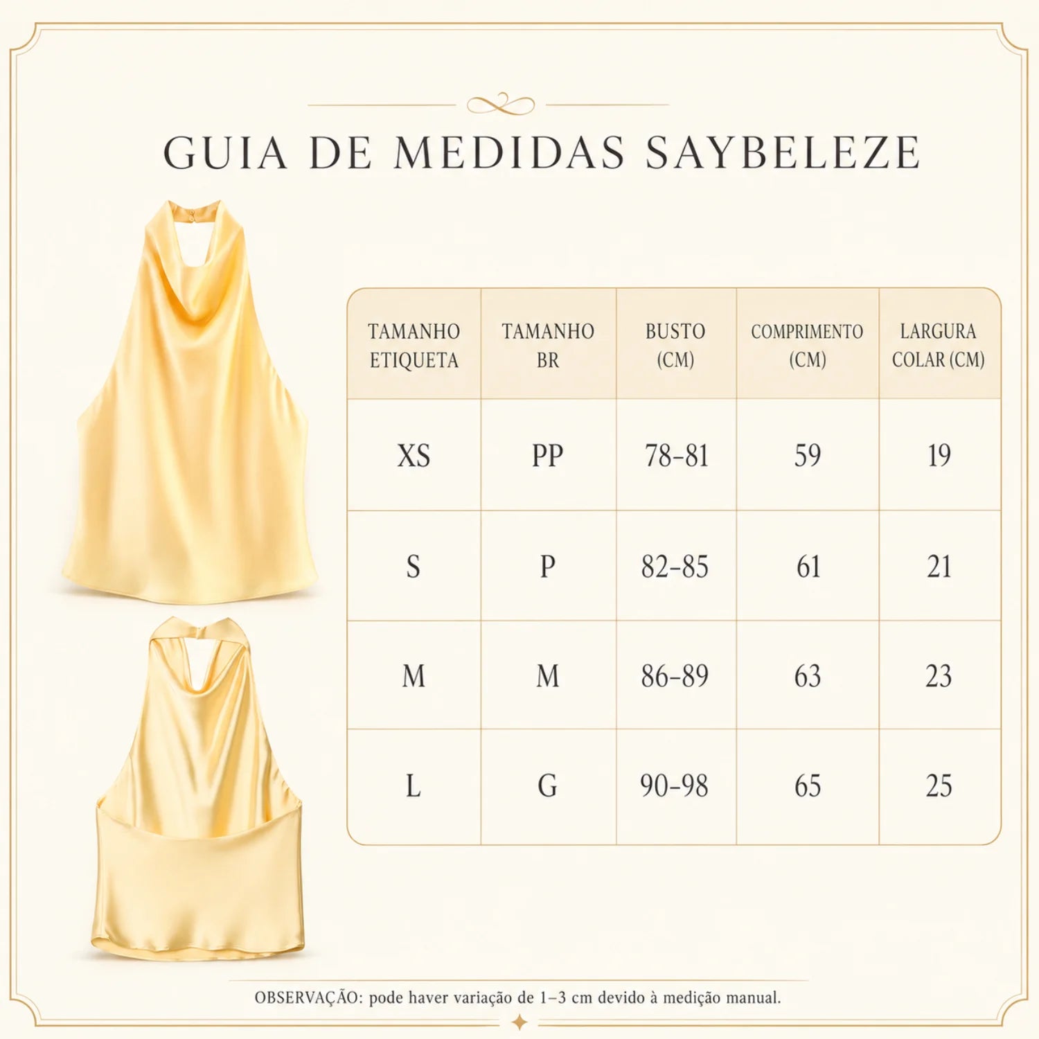 Blusa Feminina Frente Única Acetinada Amarela Gola Degagê Elegante
