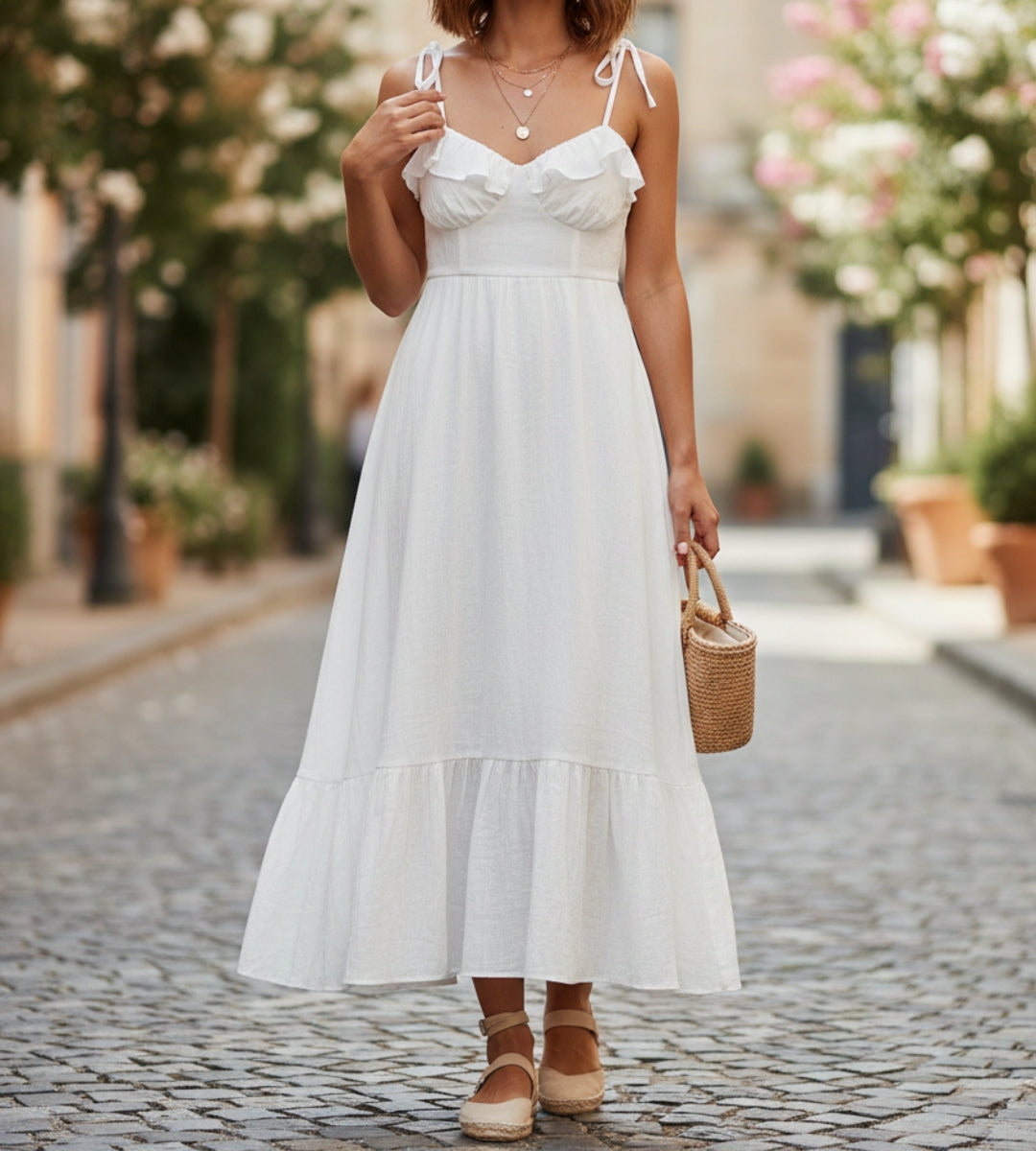 vestido longo branco casual chic feminino