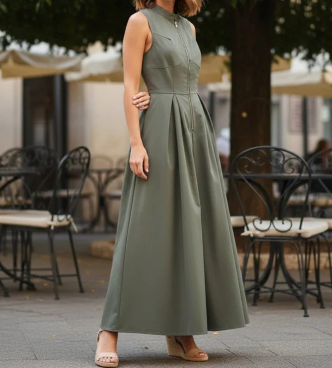 Vestido Longo Alfaiataria Premium Gola Alta com Zíper Frontal