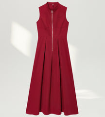 Vestido Longo Alfaiataria Premium Gola Alta com Zíper Frontal