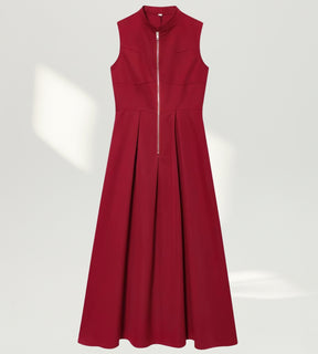 Vestido Longo Alfaiataria Premium Gola Alta com Zíper Frontal