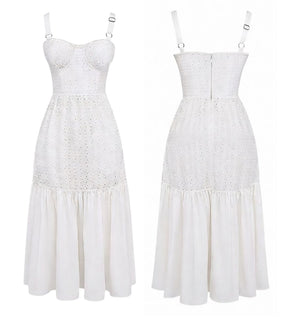 Vestido Feminino Midi Renda Alça Larga Branco - Saybeleze