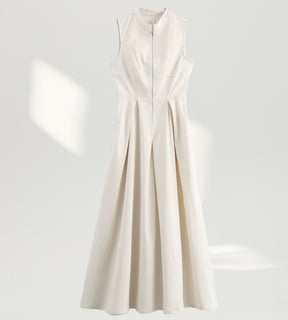 Vestido Longo Alfaiataria Premium Gola Alta com Zíper Frontal