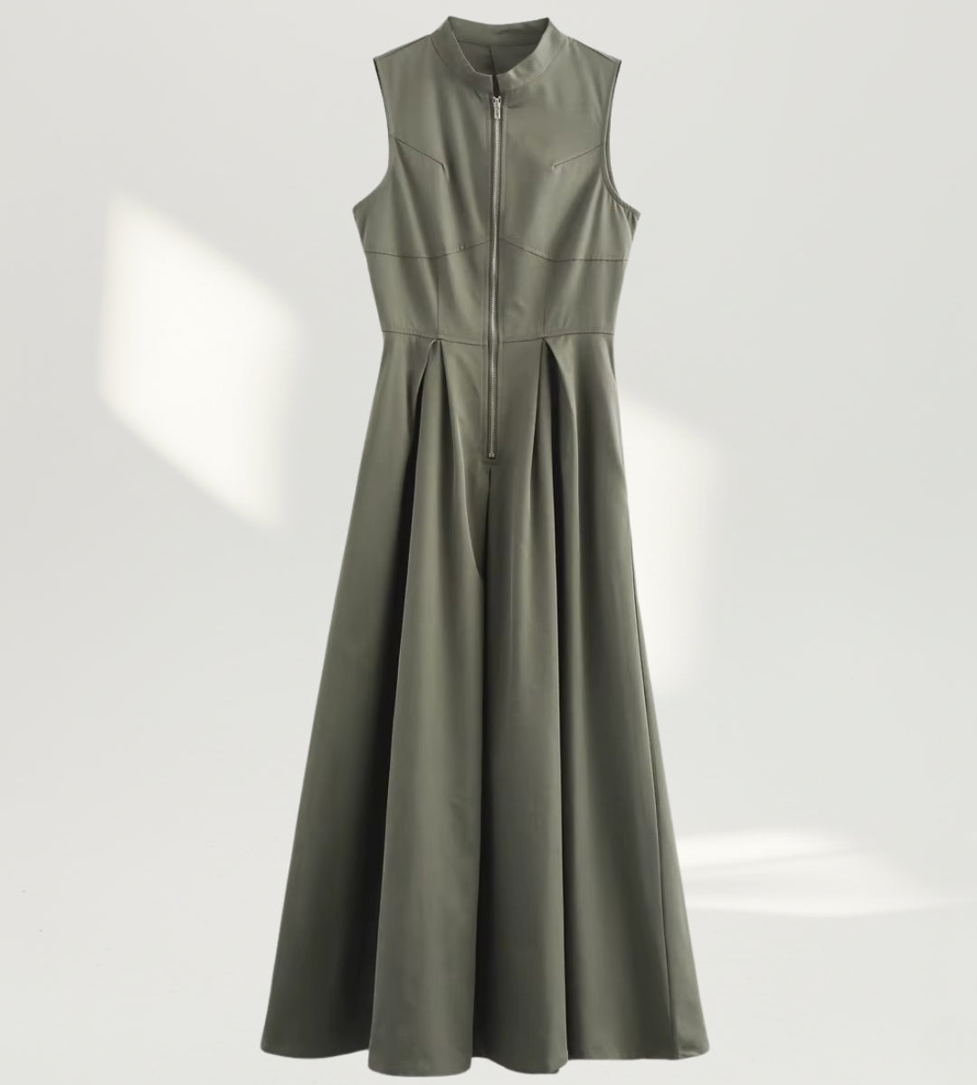 Vestido Longo Alfaiataria Premium Gola Alta com Zíper Frontal
