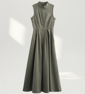 Vestido Longo Alfaiataria Premium Gola Alta com Zíper Frontal