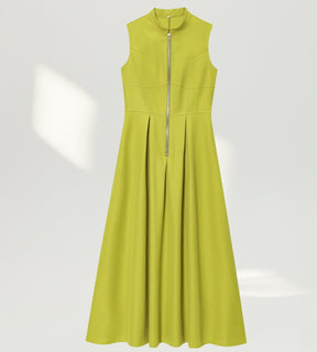 Vestido Longo Alfaiataria Premium Gola Alta com Zíper Frontal
