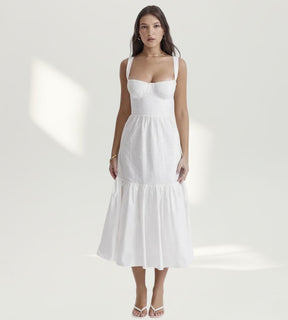 Vestido Feminino Midi Renda Alça Larga Branco - Saybeleze