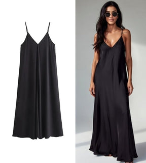 Vestido Feminino Longo Slip Dress Preto