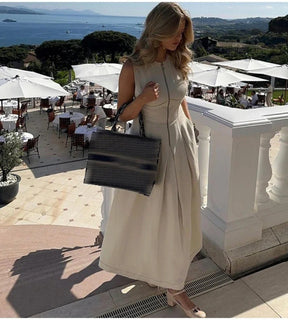 Vestido Longo Alfaiataria Premium Gola Alta com Zíper Frontal