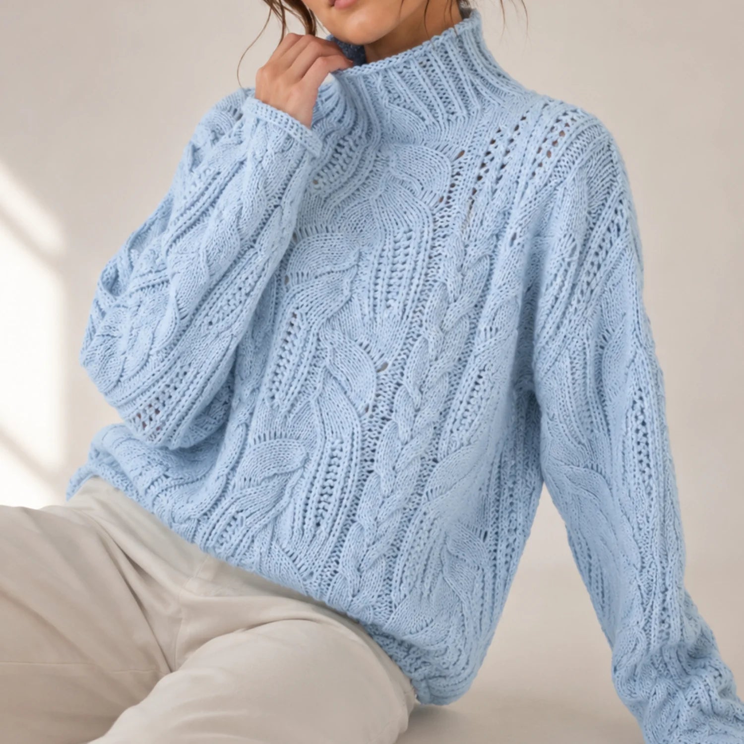 Suéter Feminino de Tricô Gola Alta Celestia Premium Inverno Elegante