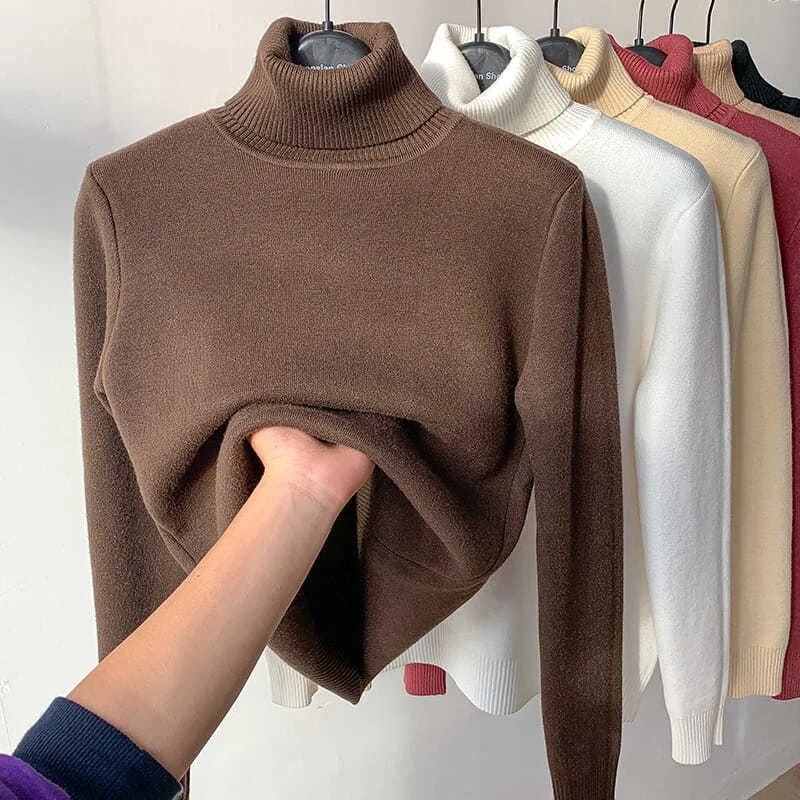 Suéter Feminino Gola Alta Forrado Térmico