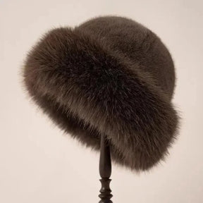 Chapéu feminino peluciado coffee estilo bucket hat para inverno
