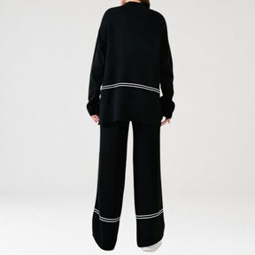 modelo com Conjunto Feminino MoletomTricô Minimal Elegance de costas 