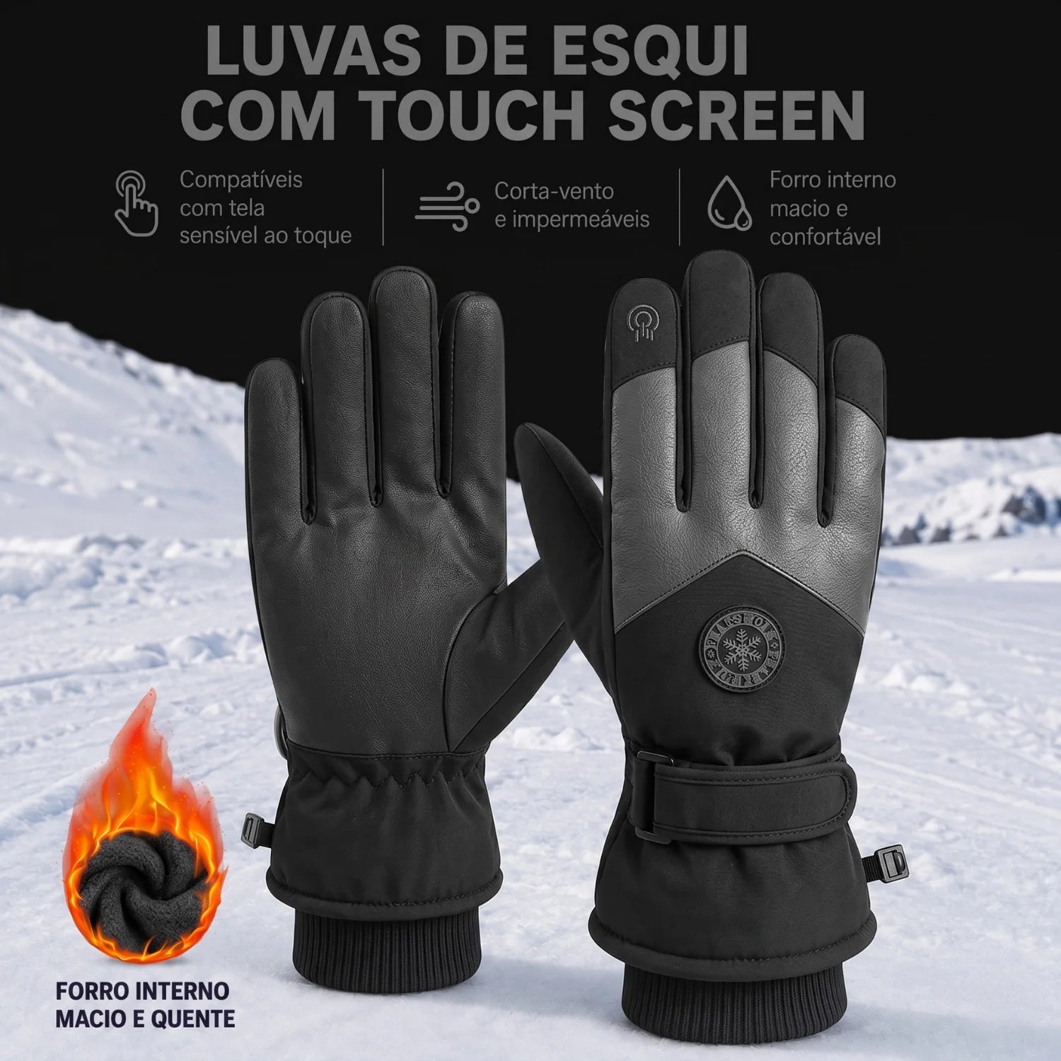 Luva térmica feminina preta com forro macio e proteção  de inverno