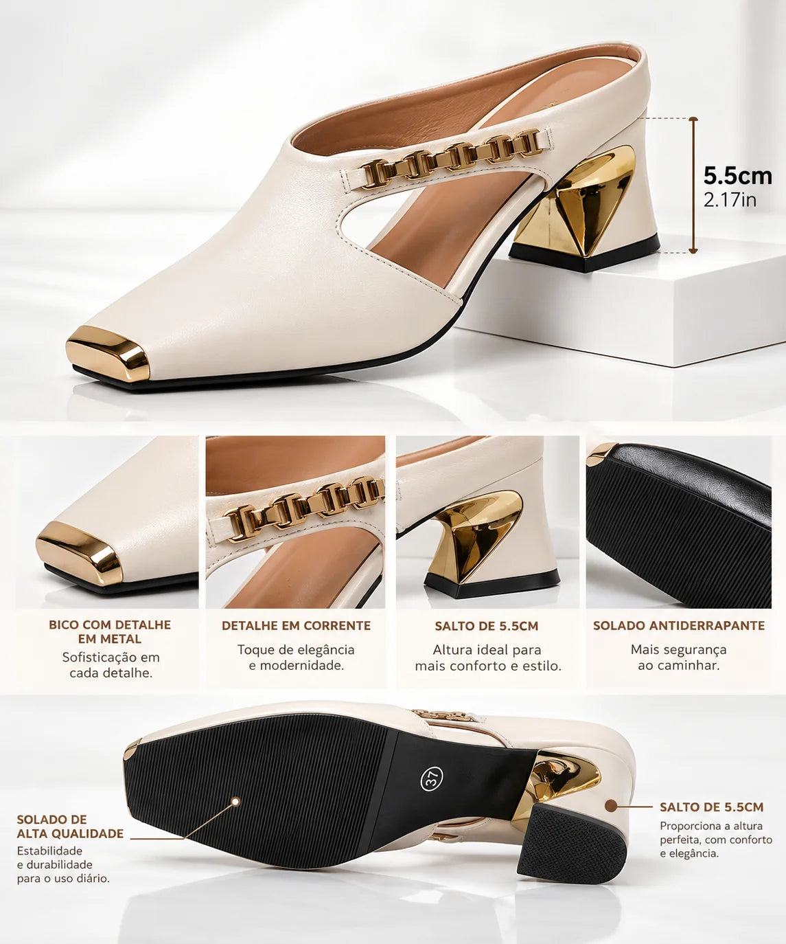 Mule Feminino Elegance com Salto Geométrico