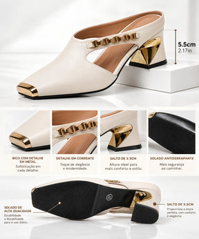 Mule Feminino Elegance com Salto Geométrico