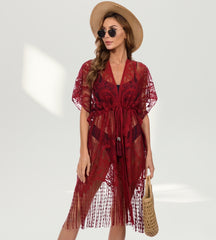 Saída de praia renda vermelha elegante