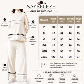 tabela de medidas Tabel de medidas Conjunto Feminino Moletom Tricô Minimal Elegance
