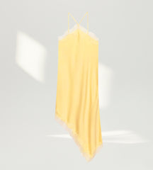 Vestido Midi Cannes acetinado com Renda amarelo brading