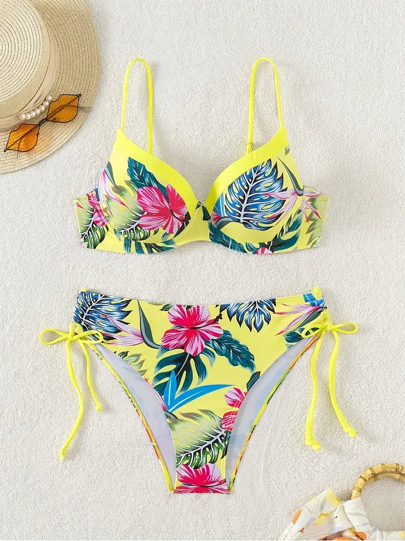 biquíni tropical feminino bojo estruturado moda praia detalhes
