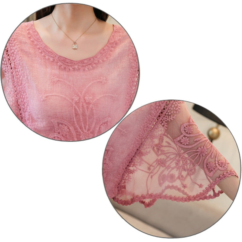 Blusa de Renda Feminina Três Quartos