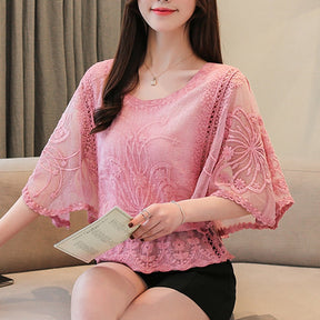 blusa feminina renda manga ampla
 rosa