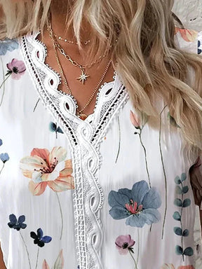 blusa manga curta floral multicolorida saybeleze detalhes