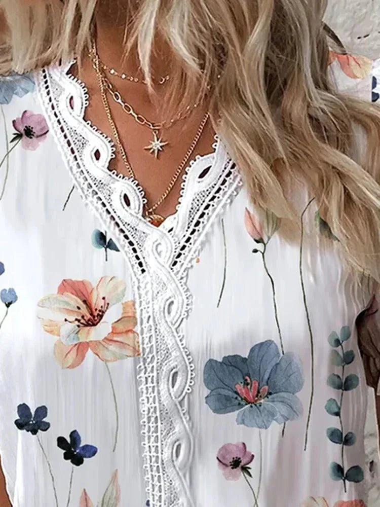 blusa manga curta floral multicolorida saybeleze detalhes