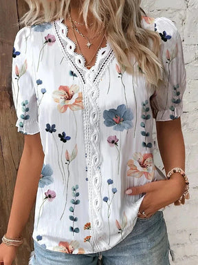 blusa manga curta floral multicolorida saybeleze