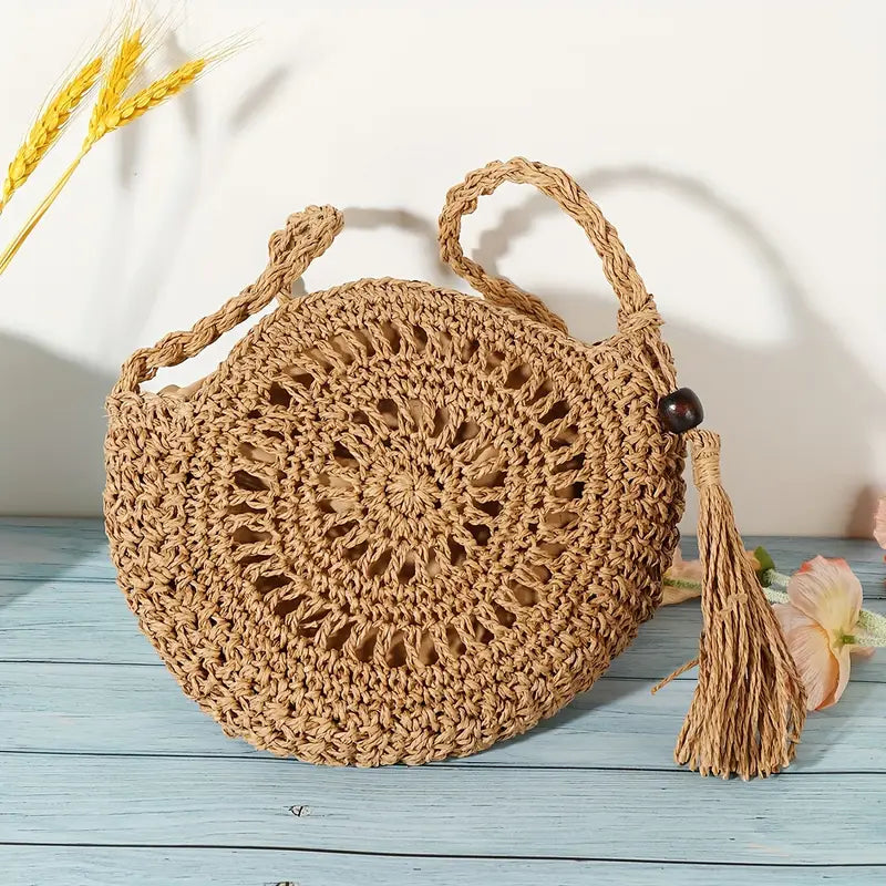 Bolsa Feminina Redonda de Palha Artesanal Saybeleze