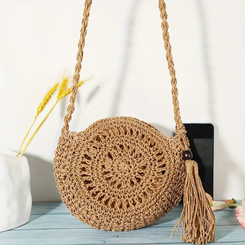 Bolsa Feminina Redonda de Palha Artesanal Saybeleze