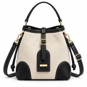 Bolsa Tote feminina em canvas preto com detalhes contrastantes