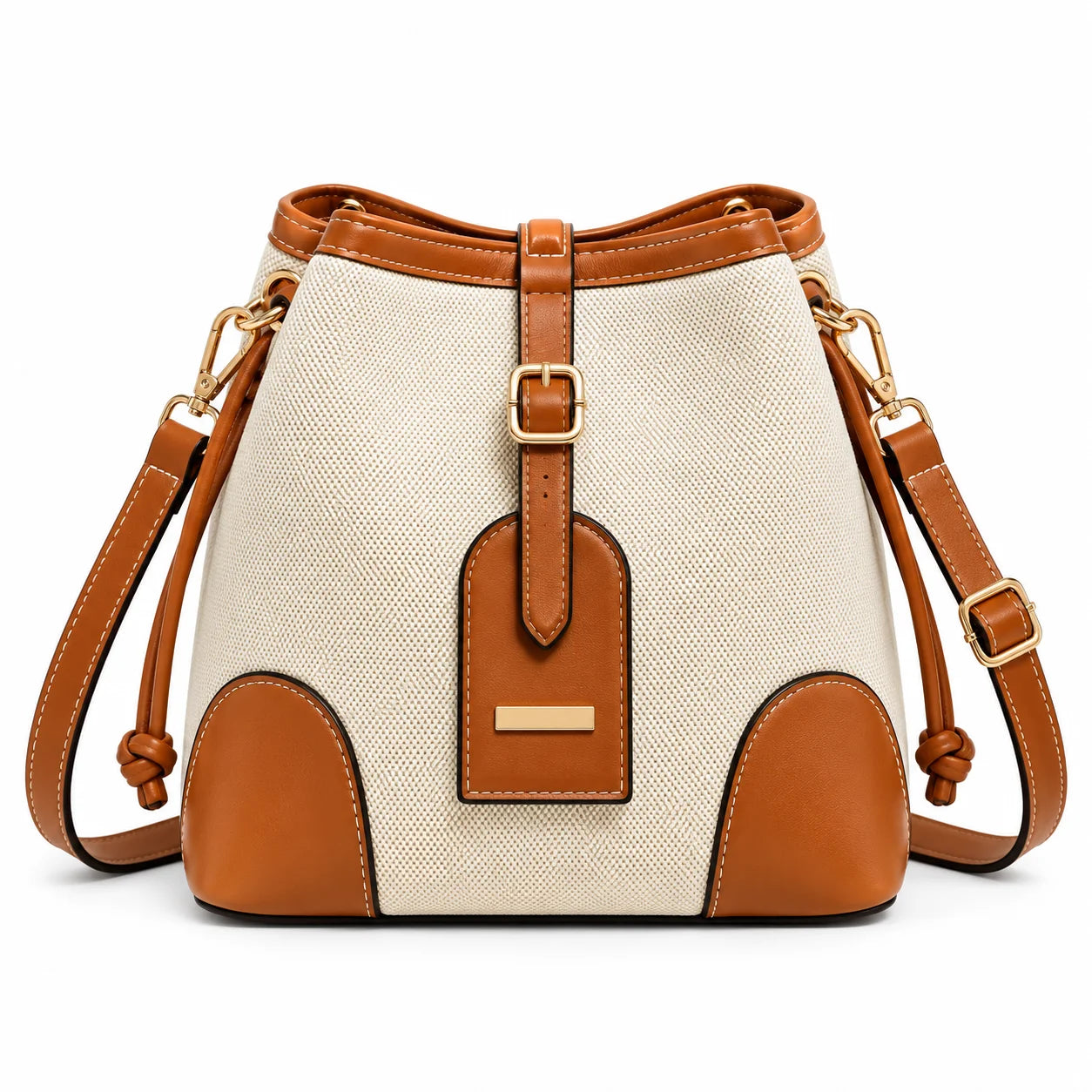 Bolsa Tote em Canvas Saint-Tropez marrom com detalhes contrastantes