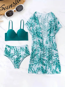 Conjunto Biquíni Verde Esmeralda com Saída Tropical Saybeleze