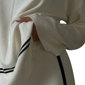 detalhes do look mais de proximo do conjunto feminino moletom tricô premium modelagem confortável
