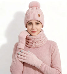 conjunto térmico feminino pink delicado com gorro cachecol e luvas