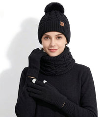 conjunto térmico feminino preto com gorro cachecol e luvas elegantes